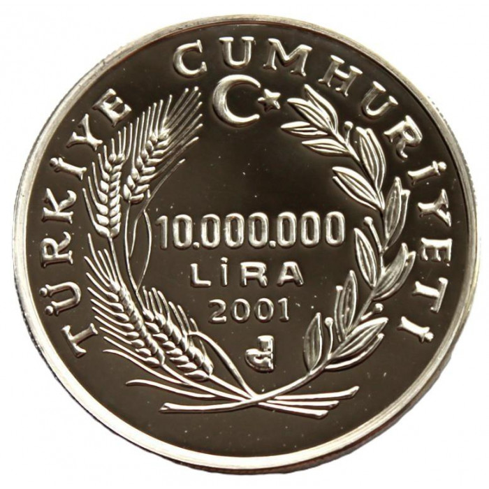 ТУРЦИЯ 10000000 лир 2001 «XXVII летние Олимпийские игры в Сиднее». Ag. Метание копья