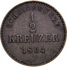ВЮРТЕМБЕРГ 1/2 крейцера 1864 аUNC. Вильгельм I	