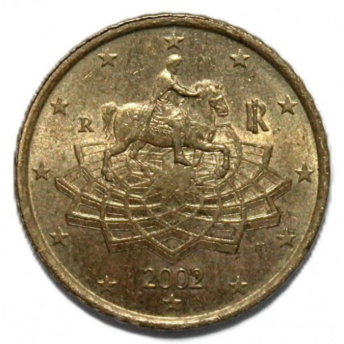 ИТАЛИЯ 50 евроцентов 2002 (KM# 215). Памятник Марку Аврелию в Риме