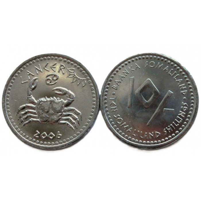 СОМАЛИЛЕНД 10 шиллингов 2006 UNC. Рак. "Знаки Зодиака"