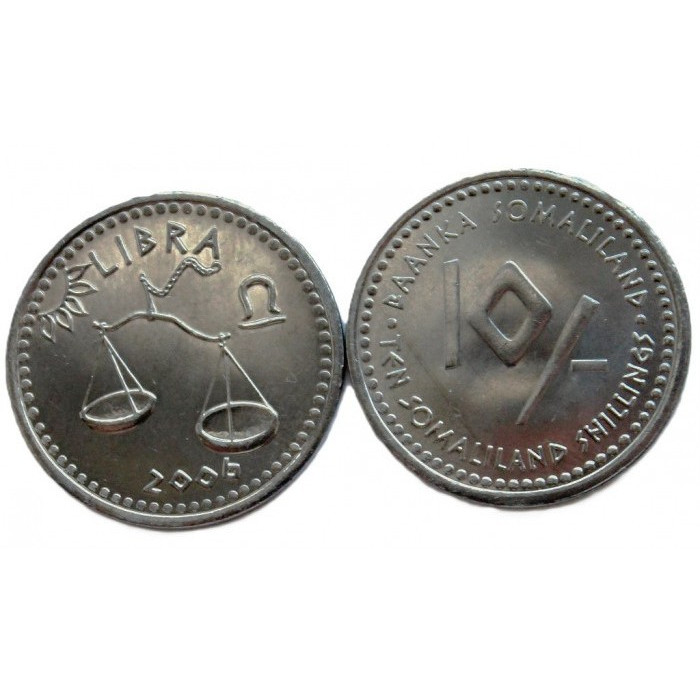 СОМАЛИЛЕНД 10 шиллингов 2006 UNC. Весы. "Знаки Зодиака"