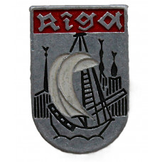 СССР (Латвия) знак "Riga". Рига. Парусник на фоне Старого города
