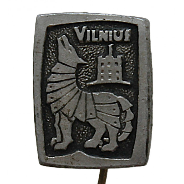 СССР (Литва) знак на игле "Vilnius". Вильнюс. Железный волк и башня Гедимина