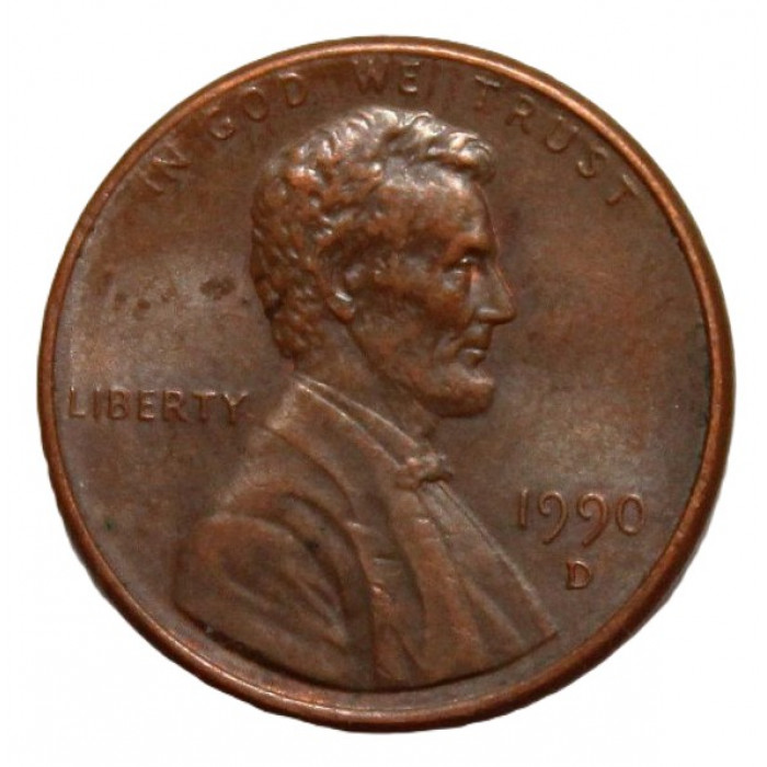 США 1 цент 1990 (D) Авраам Линкольн