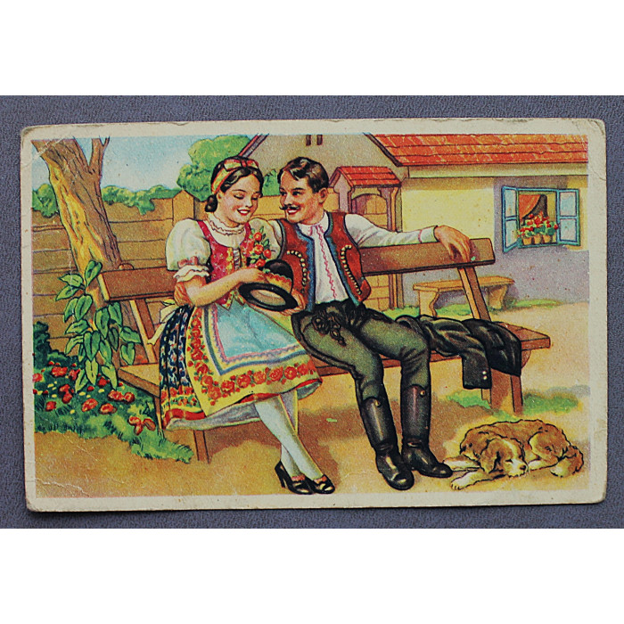 Венгрия. Почтовая открытка "Свидание". Влюбленная пара (Будапешт, 1940-е гг.) подписана
