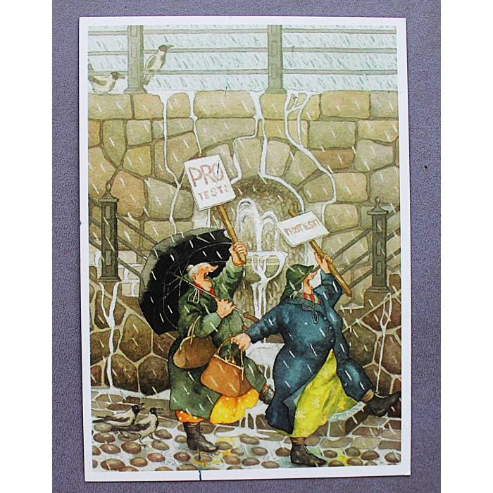 Финляндия. Открытка "Протест". Инге Лёёк. Из серии "Веселые старушки". Фифи и Алли митингуют. Новая