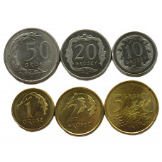 Польша. Набор 2020-2025 UNC (1, 2, 5, 10, 20, 50 грошей)