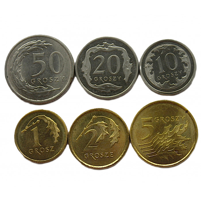 Польша. Набор 2020-2025 UNC (1, 2, 5, 10, 20, 50 грошей)
