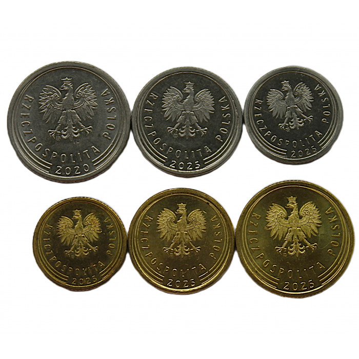 Польша. Набор 2020-2025 UNC (1, 2, 5, 10, 20, 50 грошей)