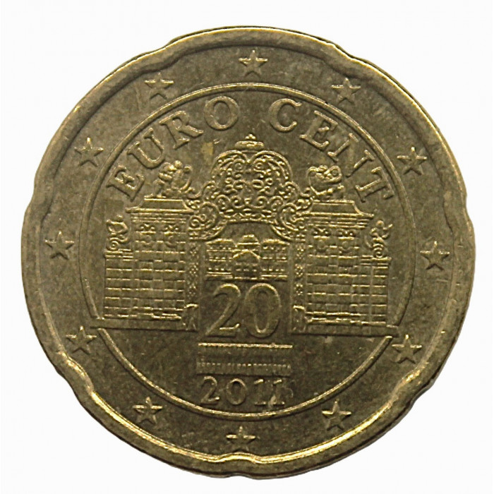 Австрия 20 евроцентов 2011 (KM# 3140) Главные ворота к Верхнему Бельведеру в Вене