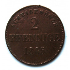 САКСЕН МЕЙНИНГЕН 2 пфеннига 1865 БЕРНГАРД II