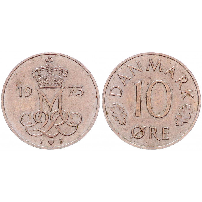 Дания 10 эре 1973 год