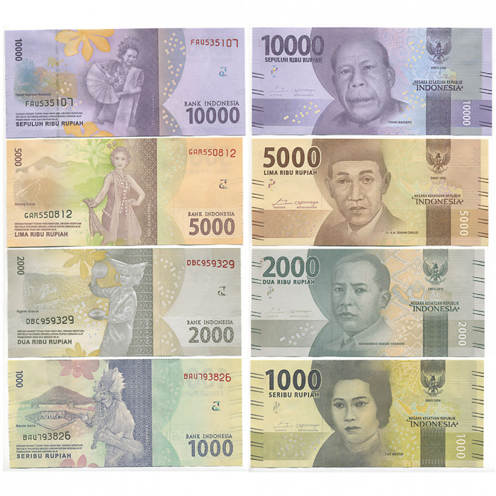 Индонезия 1000 2000 5000 10000 Рупий 2016 год UNC P# 154a, 155a, 156a, 157a Национальные Герои Набор из 4 банкнот