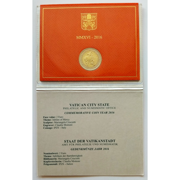 Ватикан 2 евро 2016 год UNC UC# 102 Год милосердия