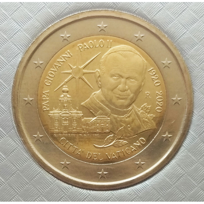 Ватикан 2 евро 2020 год UNC UC# 109 100 лет со дня рождения Папы Иоанна Павла II