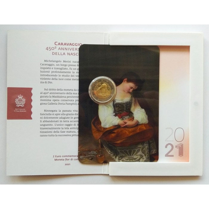 Сан-Марино 2 евро 2021 год UNC UC# 113 450 лет со дня рождения Караваджо