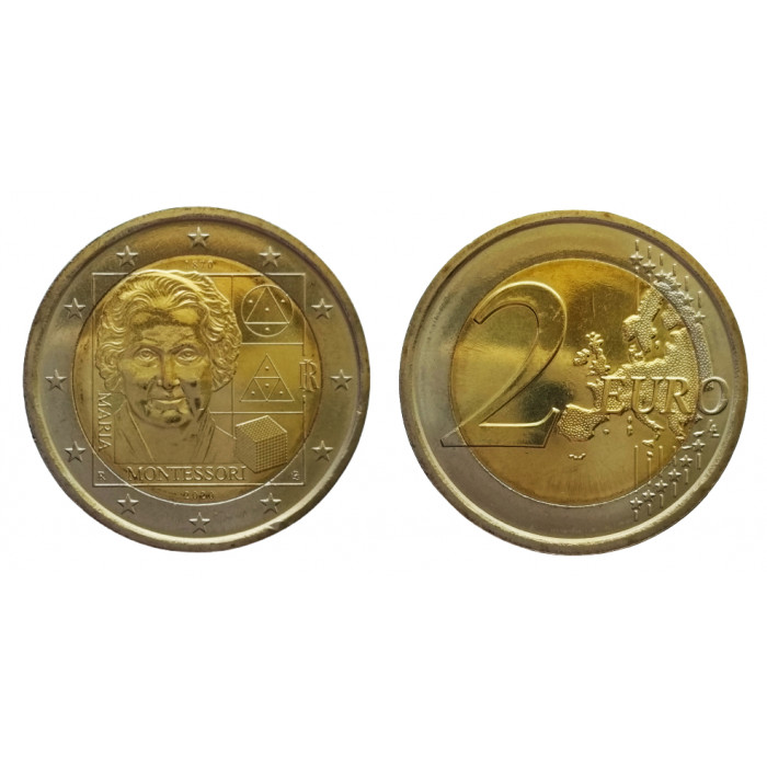 Италия 2 евро 2020 год UNC UC# 105 150 лет со дня рождения Марии Монтессори