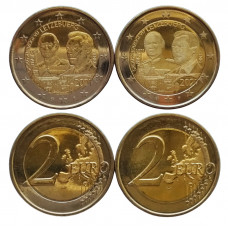 Люксембург 2 евро 2021 год UNC UC# 113 100 лет со дня рождения Великого Герцога Жана Набор из 2 монет (фото+рельеф)