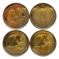 Люксембург 2 евро 2021 год UNC UC# 114 40 лет бракосочетанию Великого Герцога Анри и Великой Герцогини Марии-Терезы Набор из 2 монет (фото+рельеф)