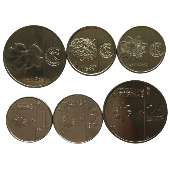 Филиппины 1 5 25 сентимо 2018 год UNC KM# 297 298 299 набор из 3 монет