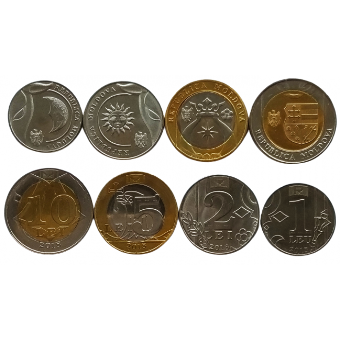 Молдавия  1 2 5 10 лей 2018 год UNC UC# 1 2 3 4 Молдова Набор из 4 монет