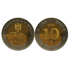 Молдавия Молдова 10 лей 2021 год UNC UC# 103 30 лет Национальному банку Молдавии