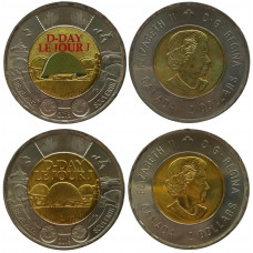 Канада 2 доллара 2019 год UNC UC# 145б 332 75 лет высадке союзников в Нормандии набор из 2 монет