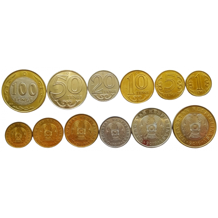 Казахстан 1 5 10 20 50 100 тенге  2019 год UNC UC# 10, 12-16 набор из 6 монет