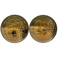 Латвия 2 евро 2021 UNC UC# 108 100 лет признанию государственной независимости Латвии