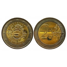 Словения 2 евро 2012 год UNC UC# 107 10 лет евро наличными