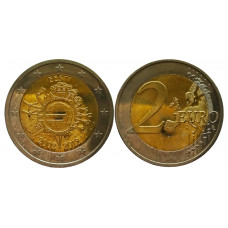 Эстония 2 евро 2012 год UNC KM# 70 10 лет евро наличными