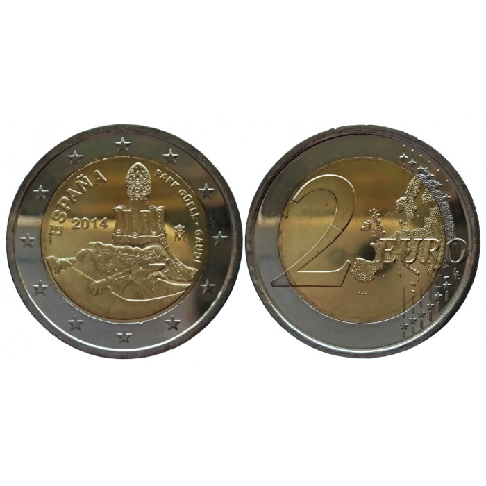 Испания 2 евро 2014 год UNC KM# 1306 ЮНЕСКО - Парк Гуэля