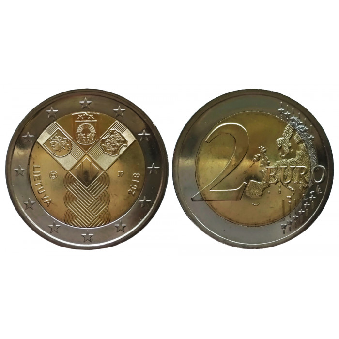 Литва 2 евро 2018 год UNC KM# 235 100 лет государствам Балтики