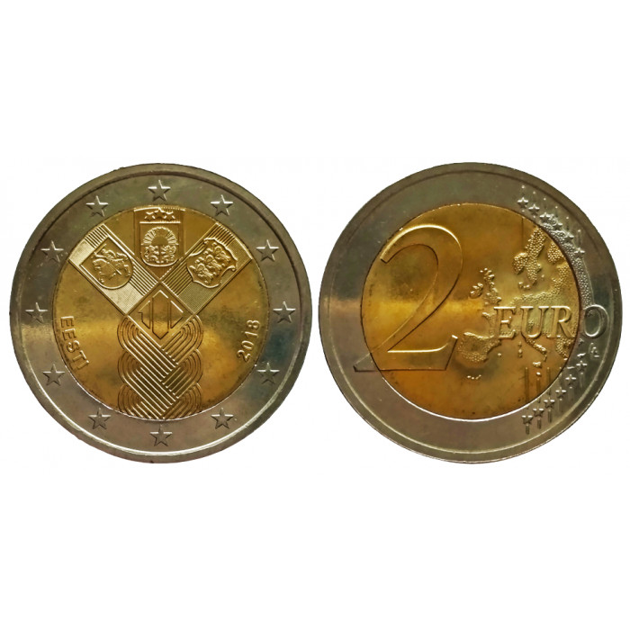 Эстония 2 евро 2018 год UNC UC# 103 100 лет государствам Балтики