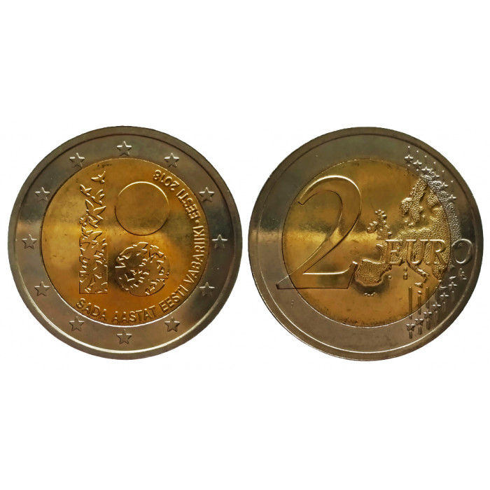 Эстония 2 евро 2018 год UNC UC# 104 100 лет Эстонии