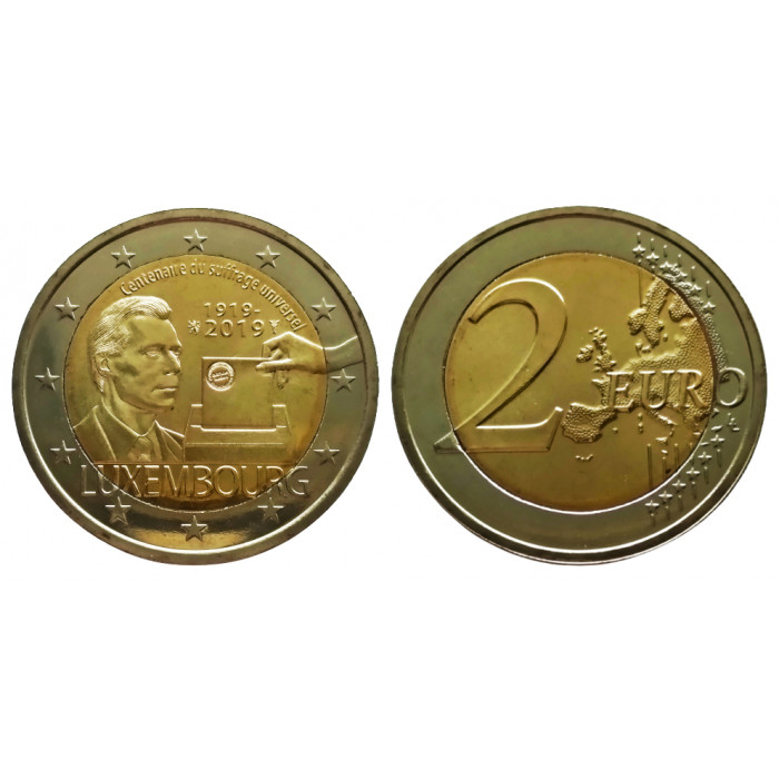 Люксембург 2 евро 2019 год UNC UC# 110 100 лет всеобщему избирательному праву в Люксембурге