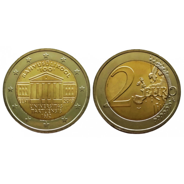 Эстония 2 евро 2019 год UNC UC# 106 100 лет преподаванию на эстонском языке в Тартуском университете