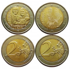 Люксембург 2 евро 2020 год UNC UC# 112 Рождение наследного Великого Герцога Чарльза набор из 2 монет (фото+рельеф)