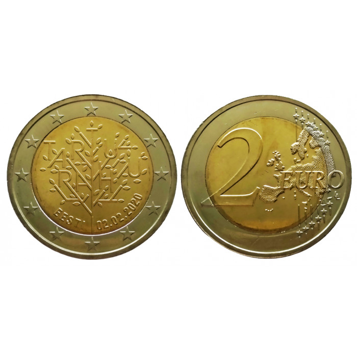 Эстония 2 евро 2020 год UNC UC# 108 100 лет Тартускому мирному договору между РСФСР и Эстонией