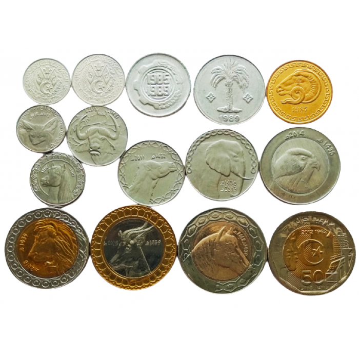Алжир 1 2 5 10 20 сантимов 1/4 1/2 1 2 5 10 20 50 100 200 динаров 1964 - 2018 год UNC KM# 94 95 UC# 115 116 118 123-130 132 140 Набор из 15 монет