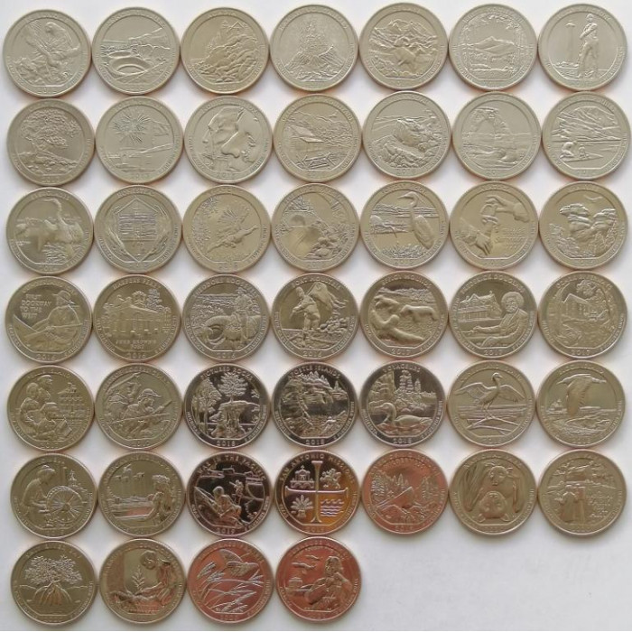 США 25 центов 2012-2021 S год UNC Прекрасная Америка № 11-56 Набор из 46 монет (BOX471)