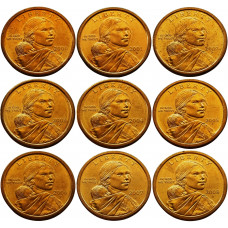 США 1 доллар 2000-2008 P+D год UNC KM# 310 Парящий орел Сакагавея Набор из 9 монет