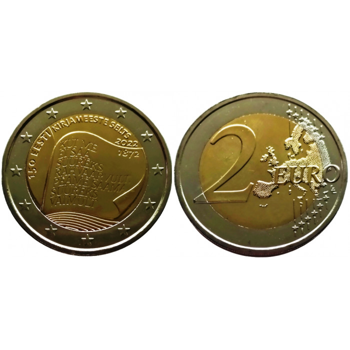 Эстония 2 евро 2022 год UNC UC# 111 150 лет Эстонскому литературному обществу
