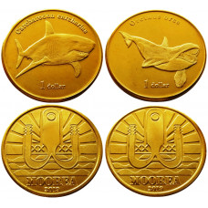 Остров Муреа 1 Доллар 2019 год UNC Белая акула и Косатка Набор из 2 монет