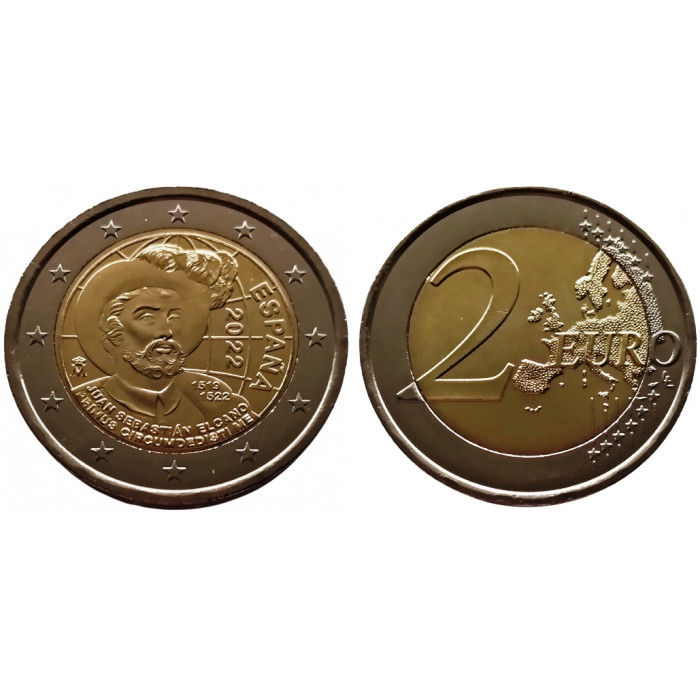 Испания 2 евро 2022 год UNC UC# 107 500 лет первому кругосветному путешествию. Хуан Себастьян Элькано