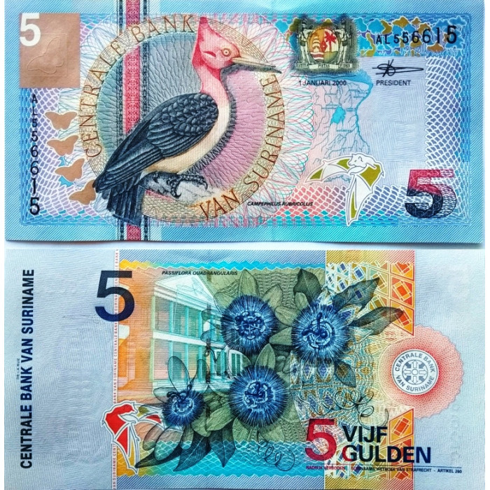 Суринам 5 гульденов 2000 год UNC P-146