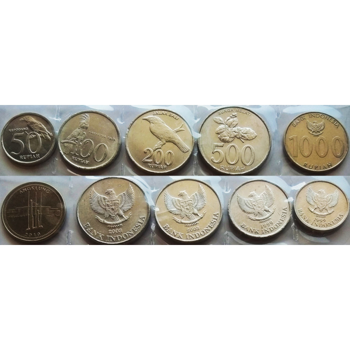 Индонезия 50 100 200 500 1000 рупий 1999-2010 год UNC Набор из 5 монет