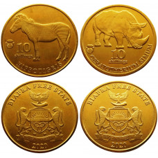 Биафра 10 шиллингов 2020 год UNC Зебра Носорог Фантазийные выпуски Набор из 2 монет