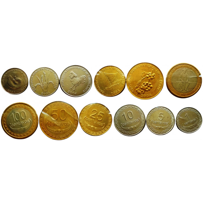 Восточный Тимор 1 5 10 25 50 100 сентаво 2004-2012 год UNC KM# 1, 2, 3, 5, 6 UC# 2 Набор из 6 монет