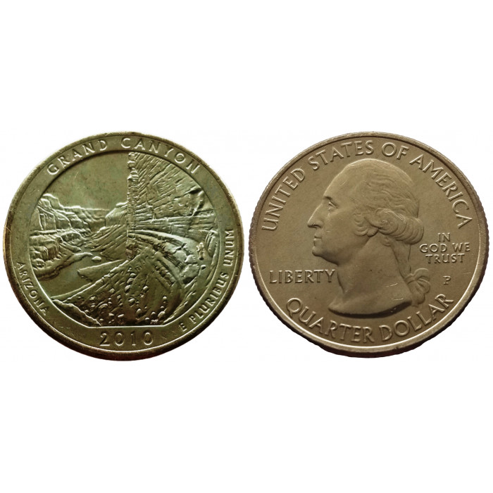 США 25 центов 2010 P год UNC Прекрасная Америка № 4 Национальный парк Гранд Каньон